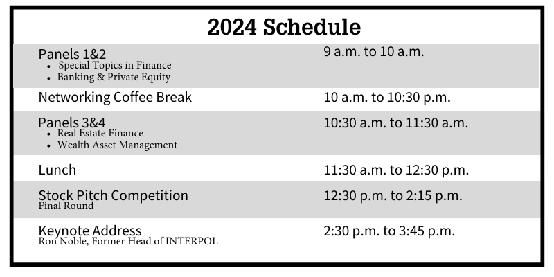 The schedule for the 2024 Finance Symposium