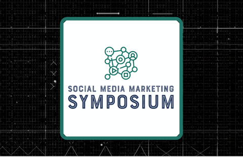 A graphic reading, "Social Media Marketing Symposium" with an svg icon showing an interconnected grid of circles and social media icons.