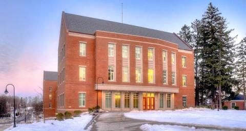 Paul College surrounded by snow