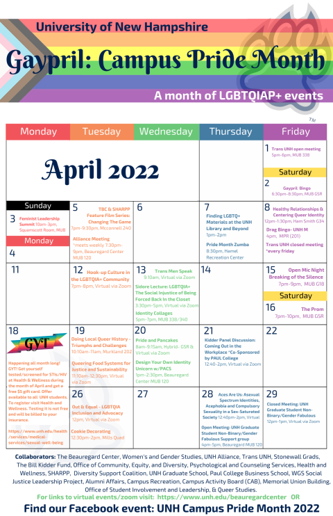Gaypril 2022 calendar