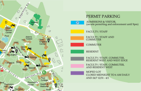 A screenshot from the UNH Parking Map shows that Strafford is now categorized as a "green" lot, which means "resident"