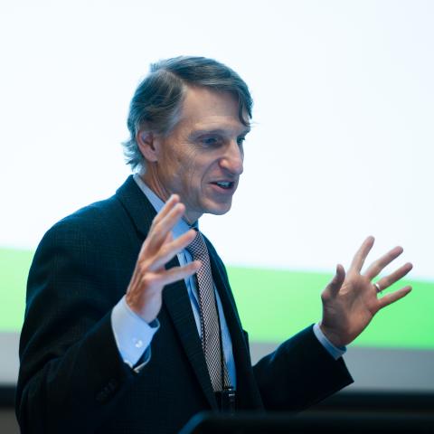 Bruce Sacerdote speaks during the Hogan Lecture at Paul College on March 28.