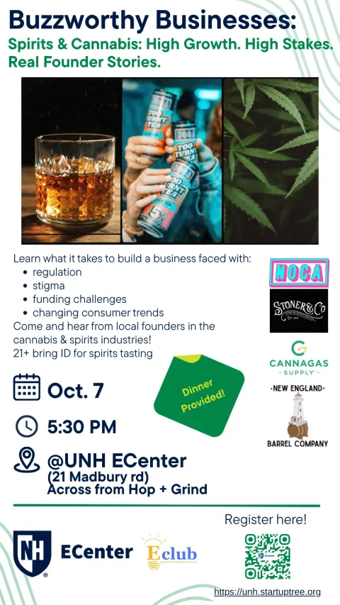 Buzzworthy Businesses: Spirits & Cannabis event flyer